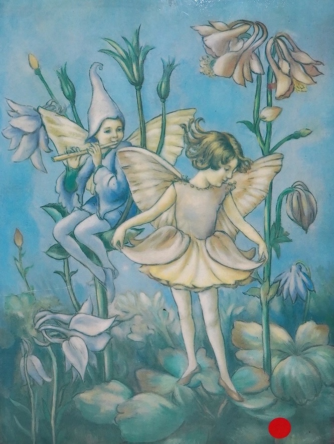 After Margaret Tarrant (1888-1959), a framed porcelain plaque depicting fairies, 39 x 29cm, ornate gilt frame. Condition - good